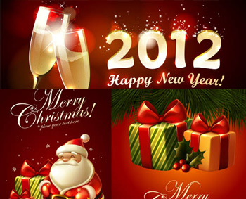 Greeting Cards with Christmas Gift Merry Christmas Happy New Year 