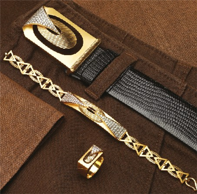 TBZ Gold cuff-links, belts, bracelet.