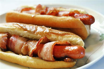 bacon rapped hot dogs