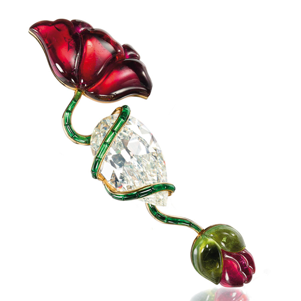 A Tourmaline and Diamond Flower Brooch