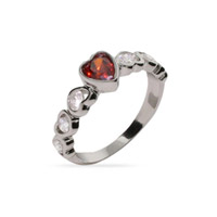 Pretty Red CZ Heart Linked Sterling Silver Ring