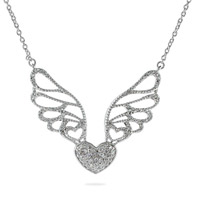 Sterling Silver CZ Winged Heart Necklace