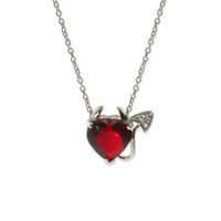 Sterling Silver Ruby CZ Devilish Heart Pendant